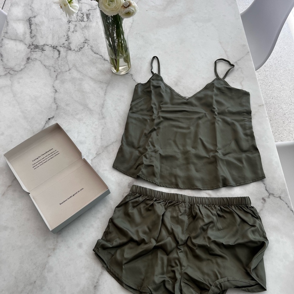 Ettitude Sateen Shortie and Cami in Moss